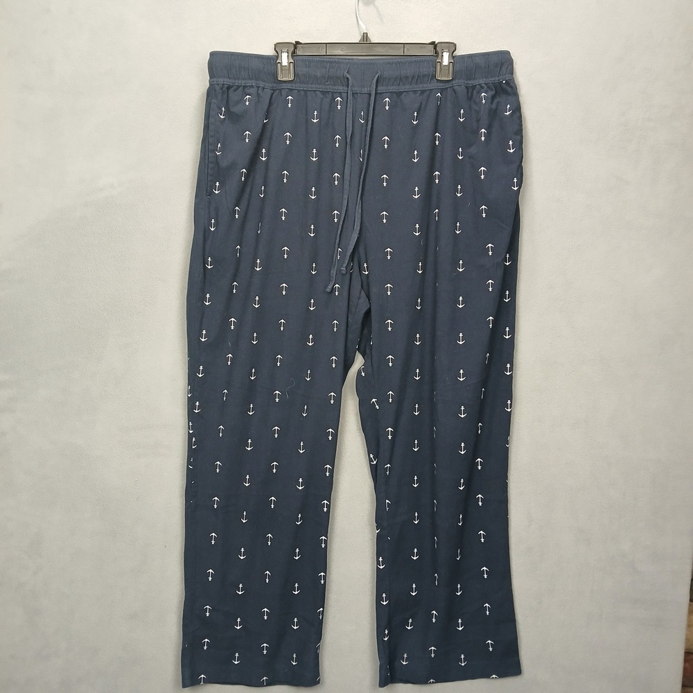 Nautica Pajama Pants Mens XL Navy Blue Fleece Lined Anchor Drawstring Sleepwear
